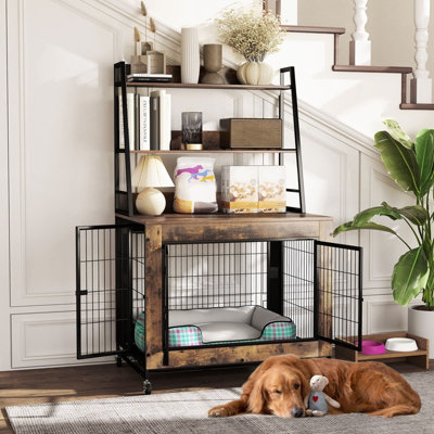Curated visual reference: Costway Dog Crate Furniture Industrial Dog Kennel With Storage Shelves Photo Inspiration