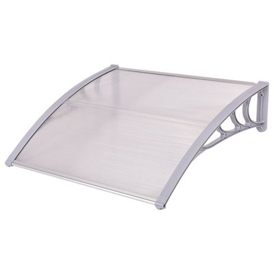 COSTWAY Door Canopy Awning Shelter Front Back Porch Window Roof Shade Patio Transparent(gray edge)