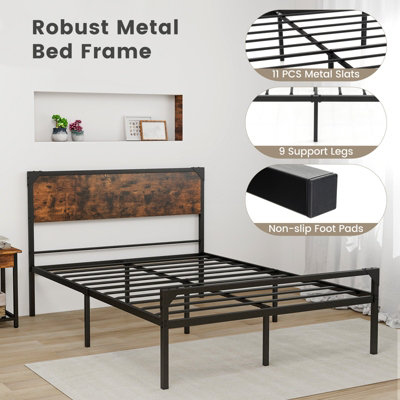 Costway Double Bed Frame Industrial Metal Platform Bed with Headboard and Footboard