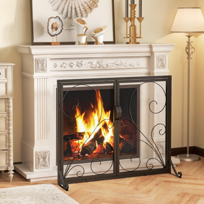 Costway Double Door Fireplace Screen 96 x 78cm Flat Fire Guard Fence