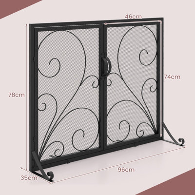 Costway Double Door Fireplace Screen 96 x 78cm Flat Fire Guard Fence - 3