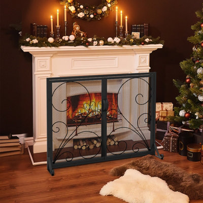 Costway Double Door Fireplace Screen 96 x 78cm Flat Fire Guard Fence - 5