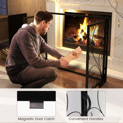 Costway Double Door Fireplace Screen 96 x 78cm Flat Fire Guard Fence - 6