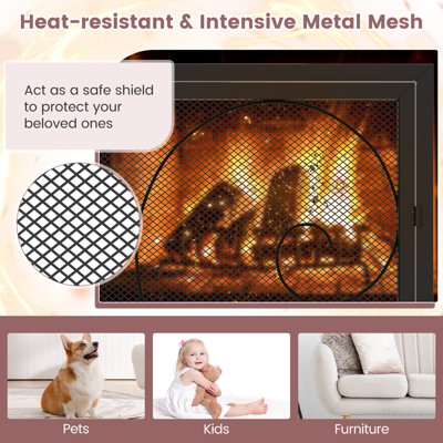 Costway Double Door Fireplace Screen 96 x 78cm Flat Fire Guard Fence - 7