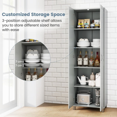 COSTWAY Double Door Tall Storage Cabinet Freestanding Pantry Cabinet ...