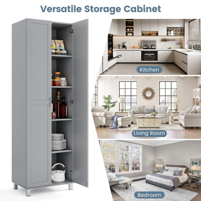 COSTWAY Double Door Tall Storage Cabinet Freestanding Pantry Cabinet ...