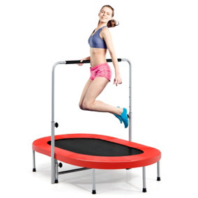 Costway Double Foldable Jumping Fitness Kids Trampoline Rebounder w/ Adjustable Handrail