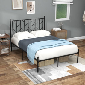 Costway Double Metal Bed Frame Heavy-duty Slatted Platform Bed Frame with Headboard