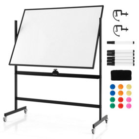 Costway Double Sided Magnetic Whiteboard Adjustable Mobile Revolving Board with Magnets