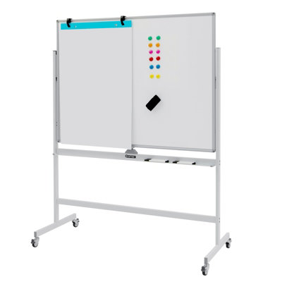 Costway Double Sided Magnetic Whiteboard Adjustable Mobile Revolving Board with Magnets