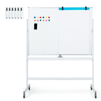 Costway Double Sided Magnetic Whiteboard Adjustable Mobile Revolving Board with Magnets