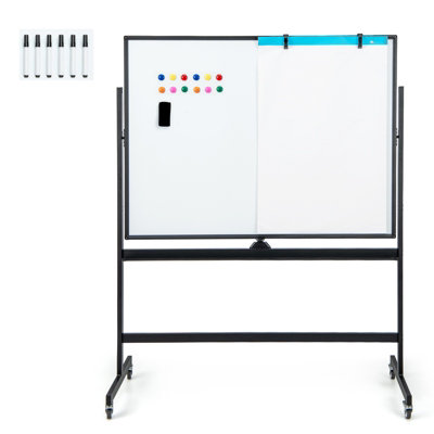 Costway Double Sided Magnetic Whiteboard Adjustable Mobile Revolving Board with Magnets