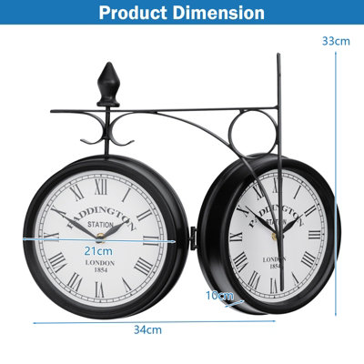 Costway Double Sided Wall Clock Vintage Grand Retro Clock Two Faces Hanging Clock - 3