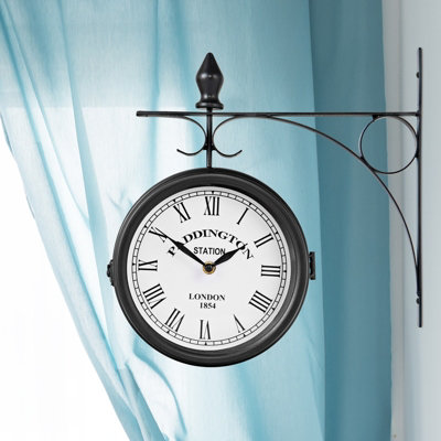 ※maco8※DOUBLE FACE WALL CLOCK Retro Double Sided Wall Clock Outdoor/Home/Garden Decor