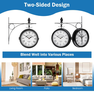 Costway Double Sided Wall Clock Vintage Grand Retro Clock Two Faces Hanging Clock - 7