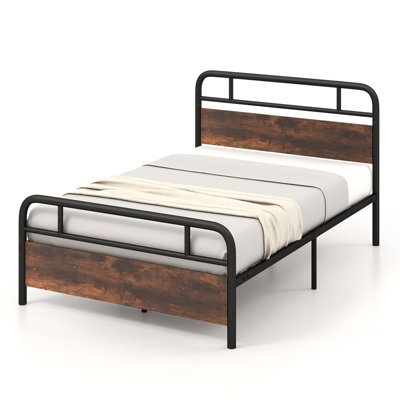 Costway Double Size Bed Frame Platform Metal Slats Support Bed W/ Industrial Headboard