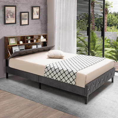 メーカー直売 - 人気ランキング Upholstered Frame Bed Size Double Costway Platform Slat Bed ダブルベッド