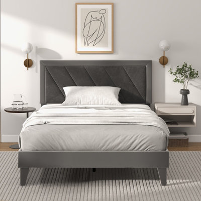 Velvet upholstered platform bed discount