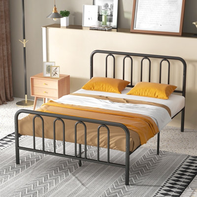 Costway Double Size Metal Bed Frame w/ Headboard Platform Bed w/ Metal Slats Support