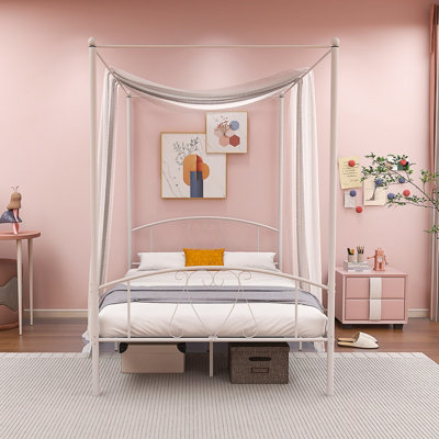 Pink canopy deals bed frame