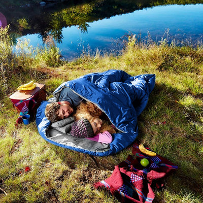 Costway Double Sleeping Bag 4 Seasons Lightweight Camping Bag w/2 Pillows
