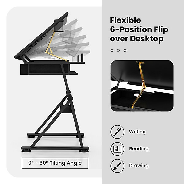 Costway Drafting Table with Stool Height Adjustable Drawing Costway Drafting Table with Stool Height Adjustable Drawing