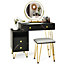 Costway Dressing Table Stool Set Vanity Table w/ Removable LED Lighted Mirror & 2-Drawer Chest