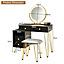 Costway Dressing Table Stool Set Vanity Table w/ Removable LED Lighted Mirror & 2-Drawer Chest