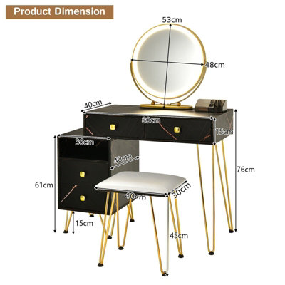 Costway Dressing Table Stool Set Vanity Table w/ Removable LED Lighted Mirror & 2 Drawers