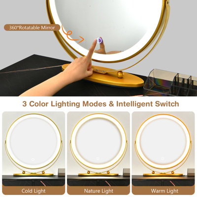 Costway Dressing Table Stool Set Vanity Table w/ Removable LED Lighted Mirror & 2 Drawers