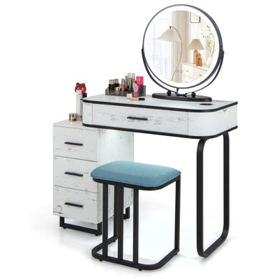 Makeup vanity dressing table with hot sale swivel cabinet mirror & stool included