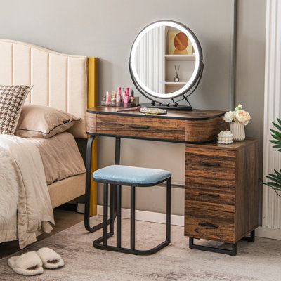 Costway Dressing Table Vanity Set Makeup Stool w Charging Station