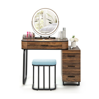 Vanity Desk With Mirror And Lights, Makeup Desk With Power Outlet Drawers Cabinet Stool Vanity Table 3 Color Modes Adjustable Brightness Dressing Table Set Bedroom