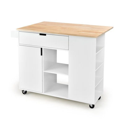 Costway Drop-Leaf Kitchen Island Rolling Serving Cart Kitchen Utility Cart w/ Drawer