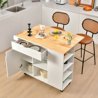 Costway Drop-Leaf Kitchen Island Rolling Serving Cart Kitchen Utility Cart w/ Drawer - 4