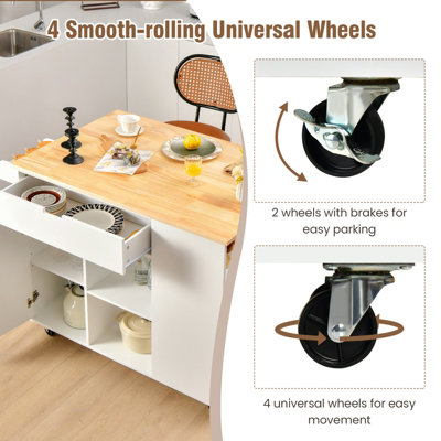 Costway Drop-Leaf Kitchen Island Rolling Serving Cart Kitchen Utility Cart w/ Drawer - 6