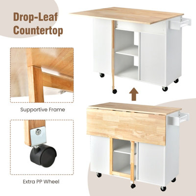 Costway Drop-Leaf Kitchen Island Rolling Serving Cart Kitchen Utility Cart w/ Drawer - 7