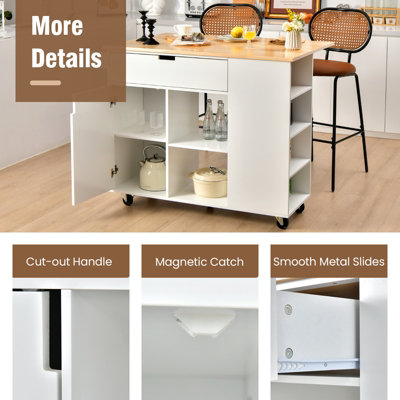 Costway Drop-Leaf Kitchen Island Rolling Serving Cart Kitchen Utility Cart w/ Drawer - 9