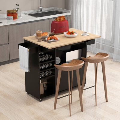 COSTWAY Drop Leaf Kitchen Island Trolley Mobile Kitchen Buffet Serving ...
