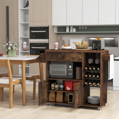 COSTWAY Drop Leaf Kitchen Island Trolley Mobile Kitchen Buffet Serving ...
