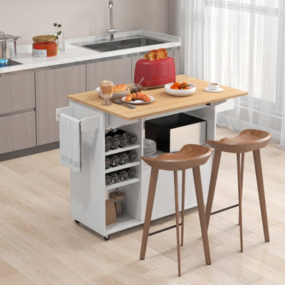 COSTWAY Drop Leaf Kitchen Island Trolley Mobile Kitchen Buffet Serving ...