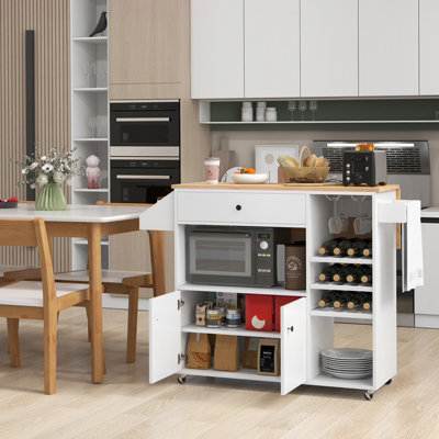 COSTWAY Drop Leaf Kitchen Island Trolley Mobile Kitchen Buffet Serving ...