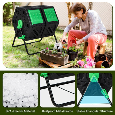 Costway Dual Chamber Compost Tumbler Outdoor Rotating Chamber Compost ...