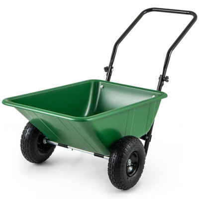 COSTWAY Dual-Wheel Wheelbarrow 80 L Volume Garden Utility Cart W/ Foldable Handle