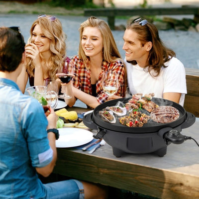COSTWAY Electric BBQ Grill Indoor Outdoor Grill 2-Zone Non