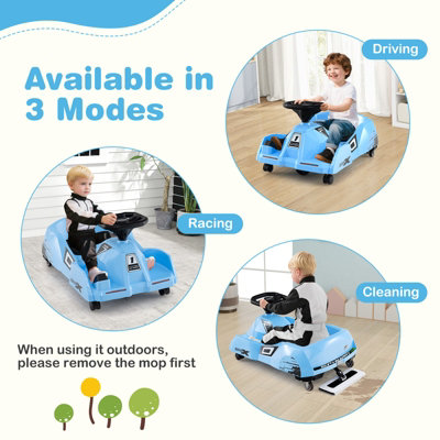 Costway Electric Cleaning Go Kart 12V Ride on Race Car Detachable Mop