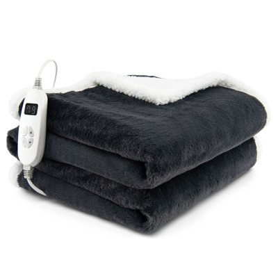 Costway Electric Heated Blanket Soft Reversible Sherpa Fleece Blanket
