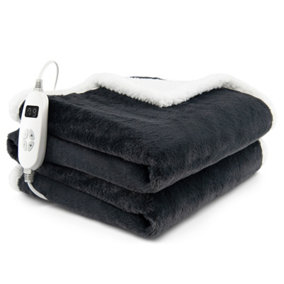 Costway Electric Heated Blanket Soft Reversible Sherpa Fleece Blanket 10 Heat Levels