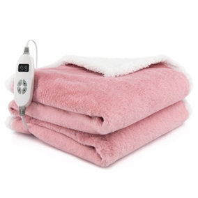 Costway Electric Heated Blanket Soft Reversible Sherpa Fleece Blanket 10 Heat Levels