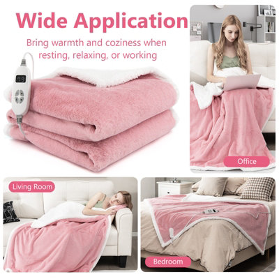 Costway Electric Heated Blanket Soft Reversible Sherpa Fleece Blanket 10 Heat Levels - 5